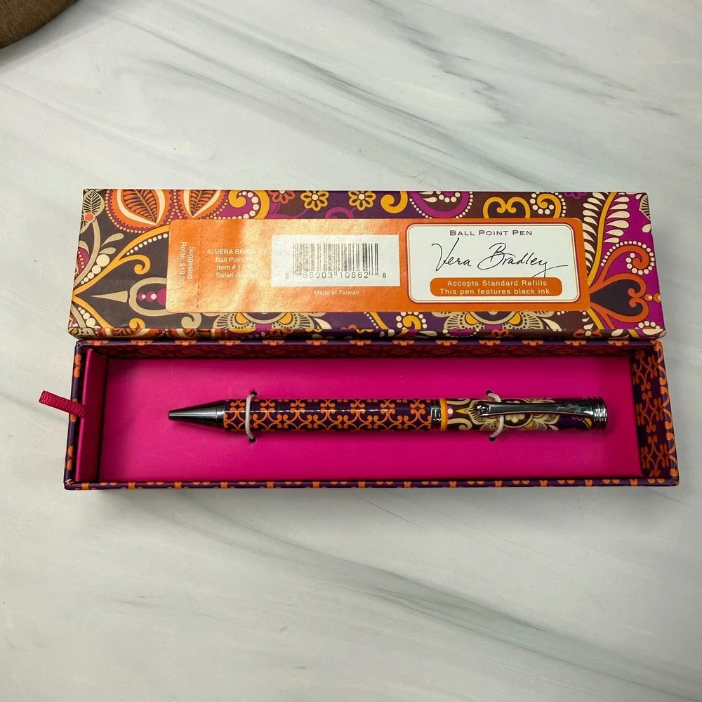 Vera Bradley Safari Sunset Ballpoint Pen 11002 Purple Orange with 9 Refills